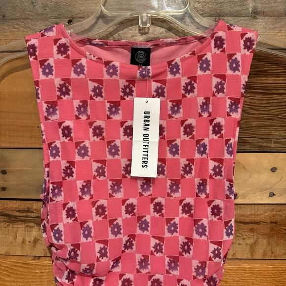 NWT UO Urban Outfitters Austin Ruched Mesh DressY2K Mini Floral Pink Size S - Picture 8 of 16